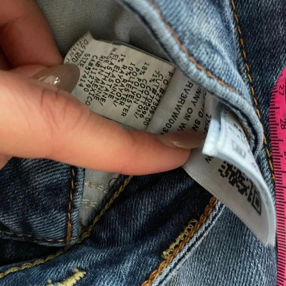 Y2K True Religion Low Rise Skinny Jeans Blue Distressed Size 28 Indie Sleaze